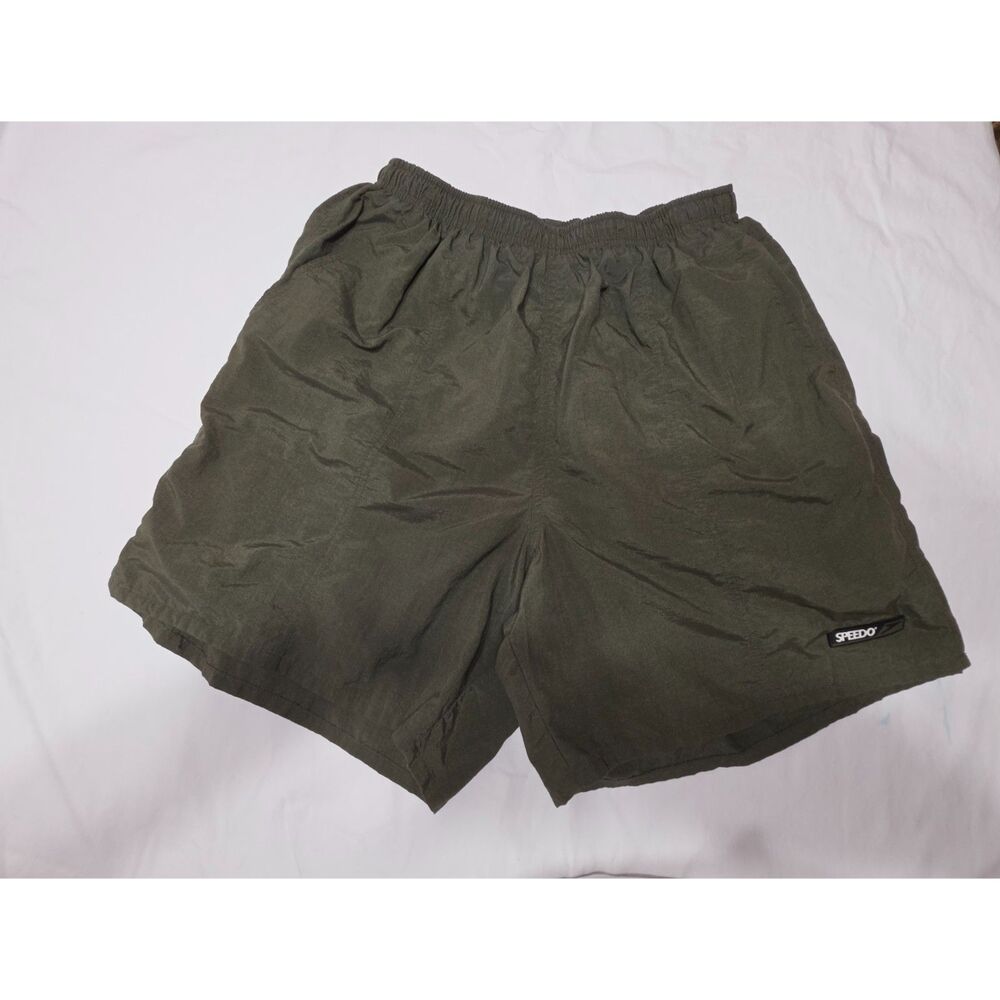 Vintage 90s Speedo Nylon Swim Trunks Shorts Dark Olive Green Size L